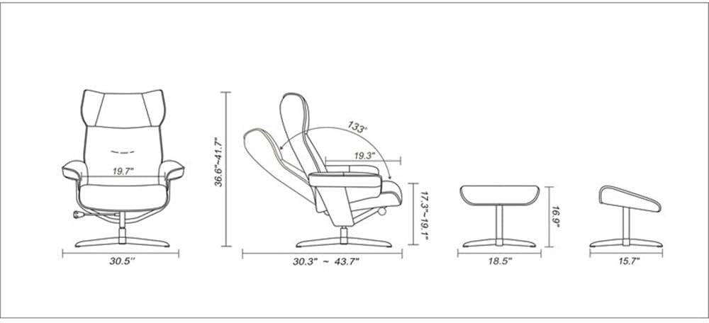 Pemberly Row Stressless Recliner with Ottoman in Black Leather, Swivel Recliner Ottoman for Living Room Comfort