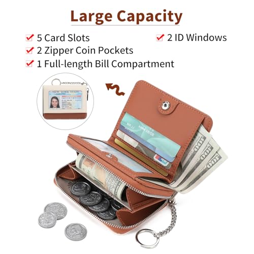 Image of GAEKEAO Wallet Women RFID Blocking Leather Credit Card Holder Compact Small Womens Wallet with ID Window Zipper Coin Pocket