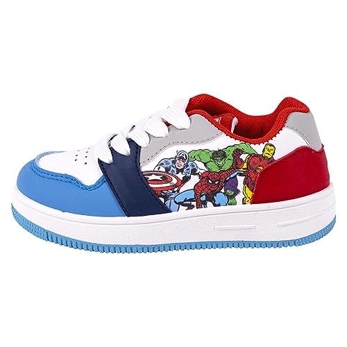 Baskets The Avengers - Couleur Blanche, Bleue et Rouge - Taille 32 - Fermeture à Lacets - Sneakers pour Enfants avec Semelle PVC - Produit Original Conçu en...