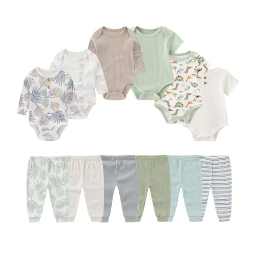 BABYSOLIS Four Seasons Baby Layette Sets 12 Pack Unisex Infant Boys Girls Pants and Long/Short Sleeve Bodysuits