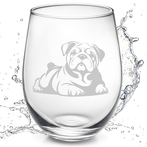 English Bulldog Stemless Wine Glass - Laser Engraved - Ideal for ...