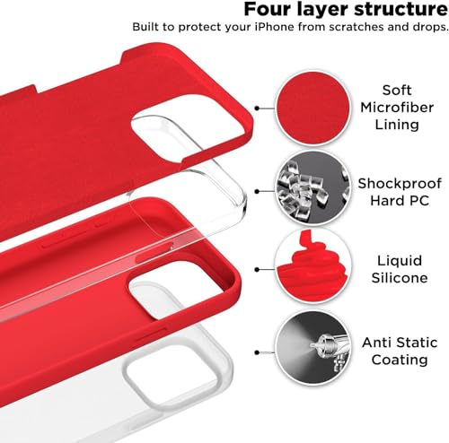 Image of Back Cover for iPhone 13 Pro Case,[Military Shockproof Protection] Liquid Silicone Case with [Soft Anti-Scratch Microfiber Lining for iPhone 13 Pro (Red)