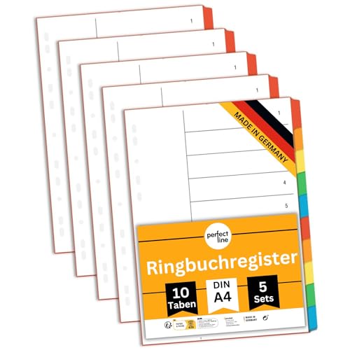 perfect line Ordner-Register DIN-A4, 10-teilig, 5er Set, Karton...