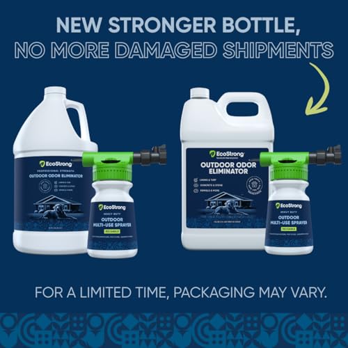 Eco Strong Outdoor Odor Eliminator | Outside Dog Urine Enzyme Cleaner – Powerful Pet, Cat, Animal Scent Deodorizer | Professional Strength for Yard, Turf, Kennels, Patios, Decks (Gallon with Sprayer)