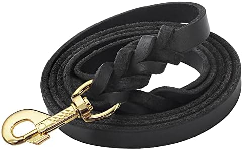 Nordkawa Leather Dog Leash 6Ft x 3/4"- Braided Leather Leash for Dogs, Heavy Duty Dog Leashes with Rotating Clasp, Soft Leather Dog Training Leash for Large, Medium and Small Dogs (Black)