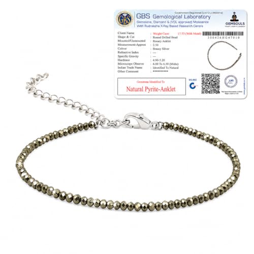 GEMSOULS Natural Pyrite Crystal Anklet for Women | Handmade Gemstone Payal | Genuine Raw Stone Jewelry with Certificate of Authenticity | Elegant Everyday Anklet Gift