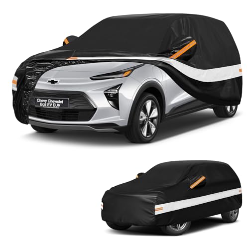 Image of 10 Layers SUV Car Cover Custom Fit for Chevy Chevrolet Bolt EV EUV (2016-2026), Waterproof All Weather for Automobiles, Outdoor Full Cover Sun Dust Rain Protection with Cotton. Black