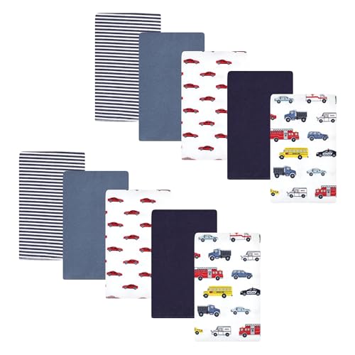 Image of Hudson Baby Unisex Baby Cotton Poly Flannel Burp Cloths, Going Places 10 Pack, One Size