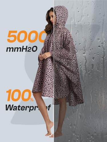 Image of SaphiRose Adult Rain Poncho Waterproof Hooded Zipper Raincoat with Pockets | OEKO-TEX Certified 100% Polyester, Lightweight Packable Storage Pouch, Heat-Sealed Seams, Quick-Dry for Outdoor Hiking
