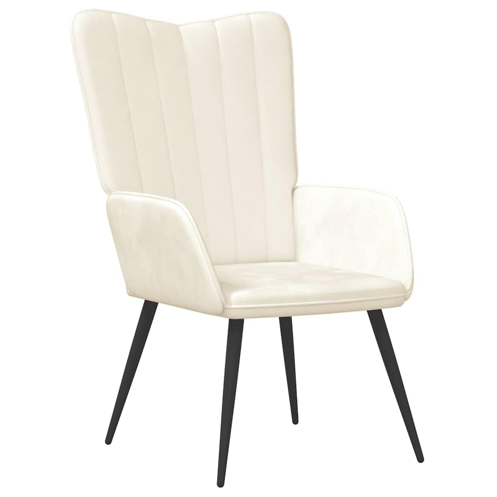 Poltrona relax con sgabello, in velluto, colore bianco crema, con struttura in acciaio, moderna poltrona relax con poggiapiedi, poltrona singola imbottita per soggiorno e camera da letto