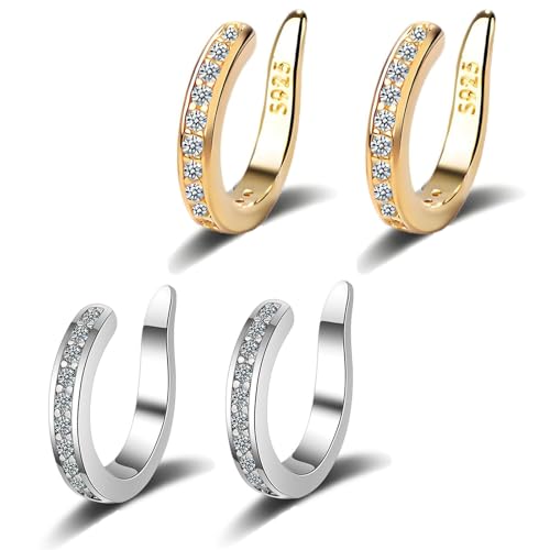 Fixura Ear Clips, Zafiller Ear Clip Non Piercing Ears Corrector Clips Thin Chunky Ears Cuffs Earrings Adjustable Sparkling Zirconia Huggie Fake Earrings for Women Men