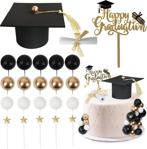 Dusenly 23pcs Small Graduation Cap and Diploma Cake Topper for 2026 High School College Senior Graduation Cake Decoration Favors