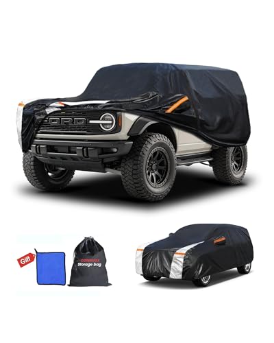 Multi-Layer Car Cover Custom Fit for Ford Bronco 2dr/Sport(2020-2026) 100% Waterproof All Weather for Automobiles Gift with Towel Heavy Duty Car Covers for Rain Sun UV Protection with Door Zipper