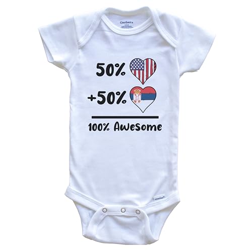 50% American 50% Serbian 100% Awesome Serbia Heart Flag One Piece Baby Bodysuit