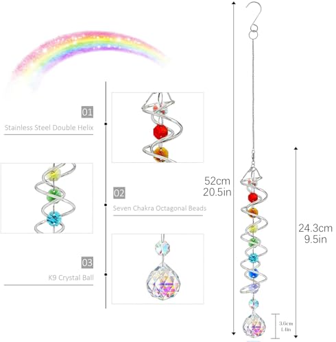 Boule d'observation en cristal AB de 52,1 cm avec spirale décorative suspendue de qualité - 7