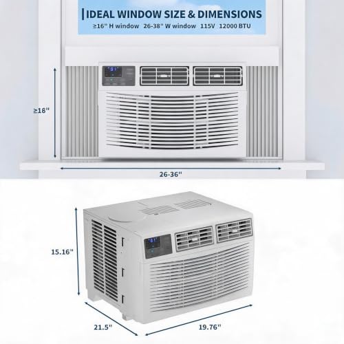 Image of 12000 BTU Window Air Conditioner, 3-in-1 AC Unit for Bedroom /Large Room (Up to 550 Sq. Ft.), Quiet & Energy Saving Window AC with Remote, 24H Timer, Installation Kit Included