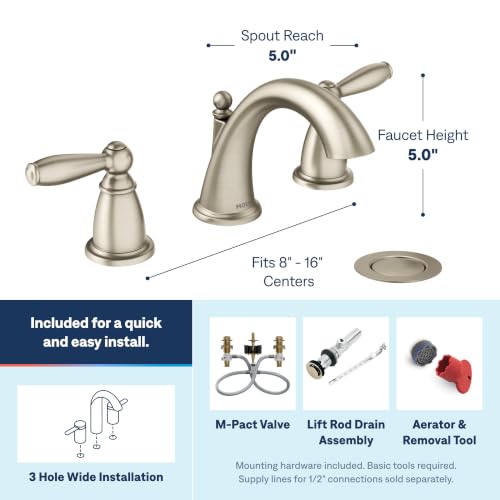 Moen Brandtford Brushed Nickel Two-Handle High Arc Widespread Bathroom Sink Faucet for 3-Hole Setups with Valve Included, TV6620BN - image 3