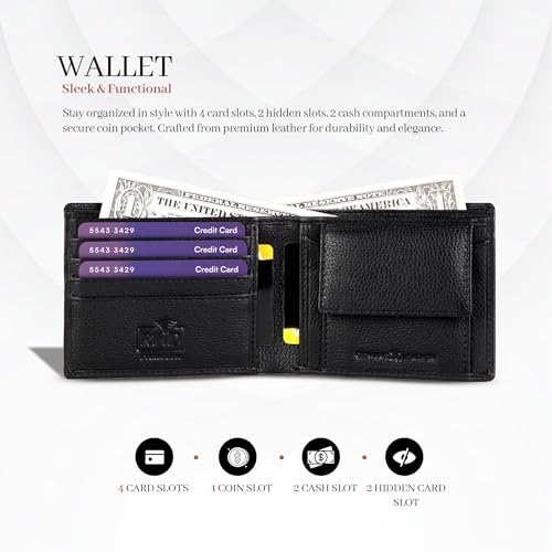 Image of Men Wallet and Belt Combo for Mens Gift - Genuine Leather 4 Card Slots RFID Black Wallets for Man with Ratchet Track Autolock Belts for Men Leather Original - Birthday, Diwali Gift for Man
