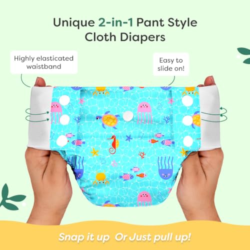 Image of SuperBottoms UNO Pull-up Pant Style Diaper with Universal Booster Pad | Cloth Diaper for Babies | Reusable, No Tapes, Easy to Wear, Designed for Active Little Ones | 3M - 3Y