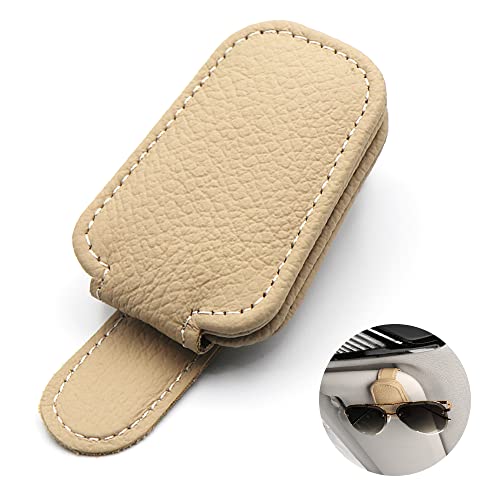 Magnetic Sunglasses Holder For Car Visor - 2 Pack Leather Clip With Hidden Magnetic Closure (Beige) - View #8