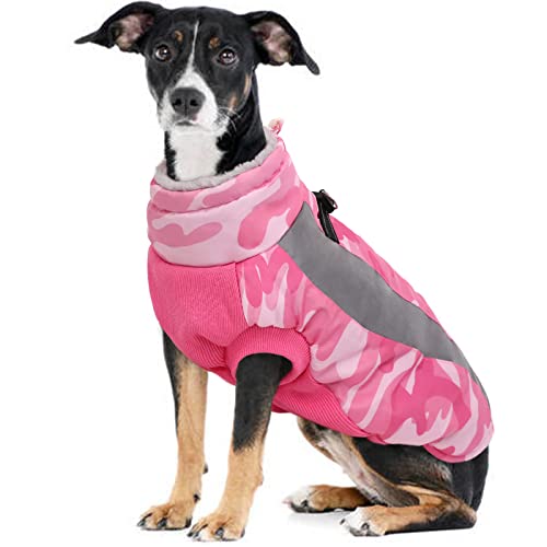 Winter Warm Puppy Fur Vest Cold Weather Dog Coat With Reflective Stripe,Waterproof Adjustable Dog Jacket Clothes Snow Day Pet Outdoor Wear Outfit For Small Medium Large Dog, Pink L #TOP25
