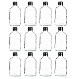 Ilyapa 200 ml Glass Flask Bottle - 12 Pack Liquor Pocket Flask with Plastic Top, Sauce, Oil, Syrup Bottle