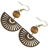 iplusmile Pendientes Colgantes de Madera Forma de Abanico para Mujer, Livianos y Portátiles, Estilo Étnico Elegante para Fiesta Verano