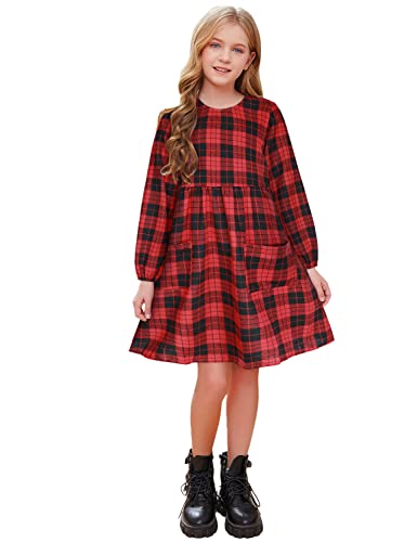 Vestido de Navidad a cuadros para reuniones familiares de invierno y niñas 2-14T