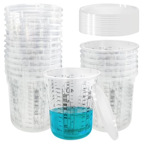 20 Stück Lackmischbecher 680ml, Mischbecher, Messbecher Mit Skala Farbmischbecher Aus Kunststoff Rührbecher Farbbecher Mixing Cup Mit 20 Deckel, Für Flüssigkeiten Farbe Pigment Lacken