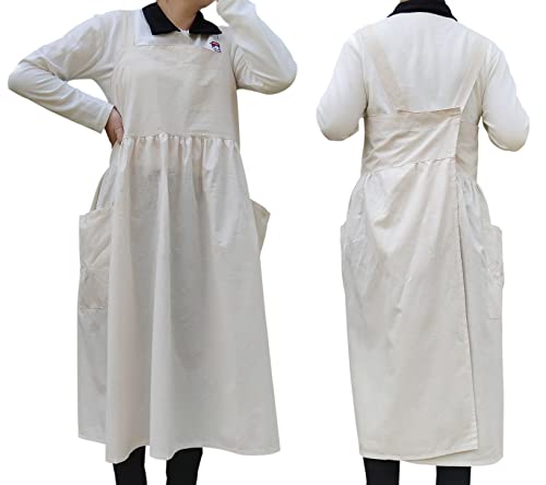 losofar Cotton Linen Square Dress Overalls Kitchen Gardening Solid Color Apron Flower Shop Smock (Beige, 92cmx110cm)