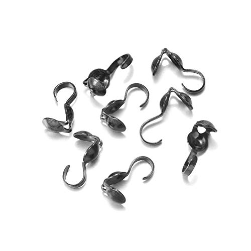 200pcs 4mm Fold-Over Calotte Crimps Beads Cove Clasps Hook Cord End Caps Bead Tips Metal Tips Knot Covers for DIY Jewelry Making Findings (Gun Black)