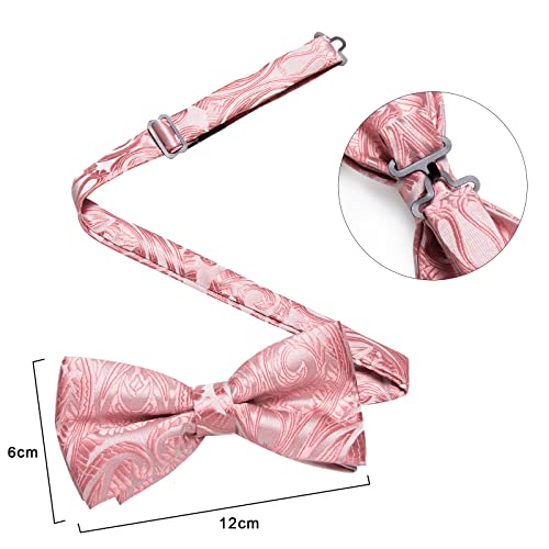 Image of DiBanGu Paisley Pre-Tied Bow Ties for Men Silk Adjustable Bowtie and Pocket Square Cufflinks for Wedding Party