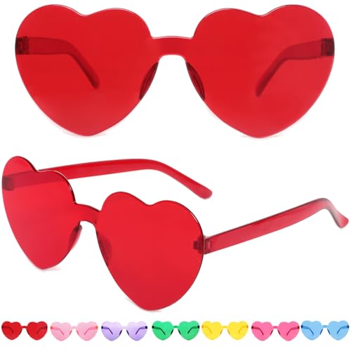 Heart Shaped Sunglasses for Women Trendy Heart Sunglasses Rimless Transparent Glasses Colorful Rave Party Favors