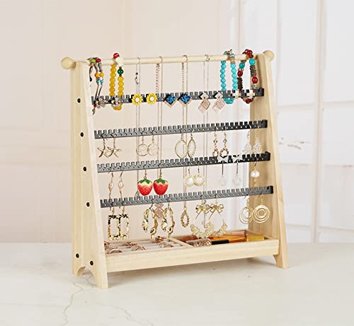 Booinxaa Earring Organizer, 4-Tier Wood Earring Holder With 244 Earring Holes, Wooden Necklace Holder, Exquisite Ring Wooden Tray Jewelry Stand For Necklace Bracelet Ring Watch Ear Stud Earring #TOP4