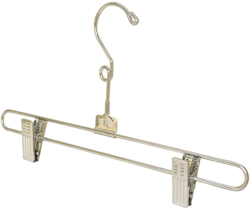 for 100 Pc 12" Metal Hangers Chrome Pant & Skirt Hanger Clip, Retail Store, Adult Size