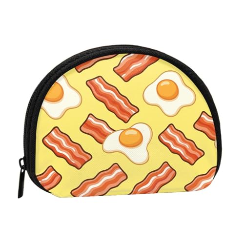Portable Coin Purse Bacon Eggs Pattern Mini Zippered Money Pouch Card Holder