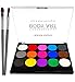 XPASSION Kit de Pintura Facial. Set de Maquillaje, Pinturas Corporales, Pintura Cara Professional Juego con 1 brocha 15 Colores para niños Fiestas Body Painting de Halloween Make Up