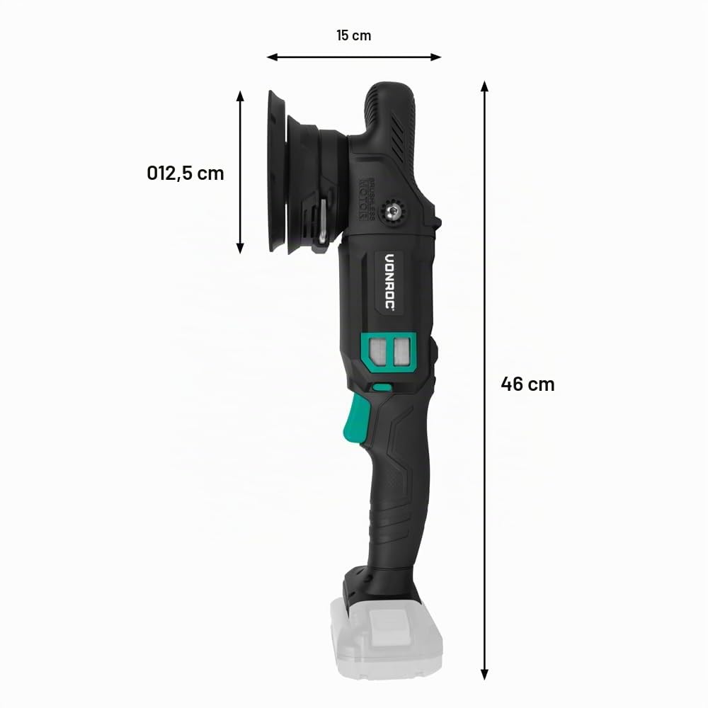 VONROC Lucidatrice Rotorbitale 20V Ø125mm | Motore Brushless, 7 Velocità, Soft Start | Solo Corpo Macchina | Ideale per Auto, Barche, Mobili, Resina | PM510DC