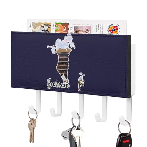 Bahreïn Porte-clés mural autocollant Motif carte du Bahreïn Décoration rétro pour entrée, couloir, cuisine, maison 17,8 x 10,2 cm