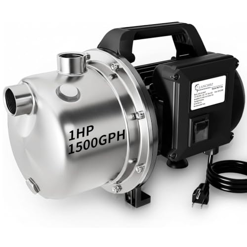 Image of LANCHEZ 1 HP Shallow Well Pump, 1500 GPH Stainless Steel Garden Irrigation Pump, 115V Water Transfer Pump, Water Booster Jet Pump for Home Garden Lawn Farm, Jet black