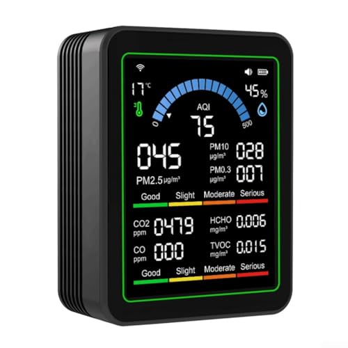 PureBowlic Monitor de calidad del aire WiFi TUYA 10 en 1 PM2.5 HCHO, para pantalla TFT de 2.8 pulgadas, sensor de humedad de temperatura, autocalibración, recargable USB-C, para oficina en casa (negro