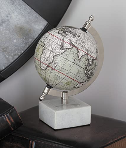Deco 79 Marble Globe With Marble Base, 6" X 5" X 9", White #TOP1