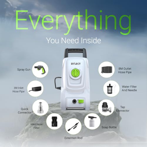 Image of Dylect Flow Prime High Pressure Car Washer Pump, 1800W Copper Motor, 130 Bar Pressure, 6.5L /Min Flow, TSS, Self-Priming, 8M Hose, 11 Accessories, for Car, Bike & Home Cleaning