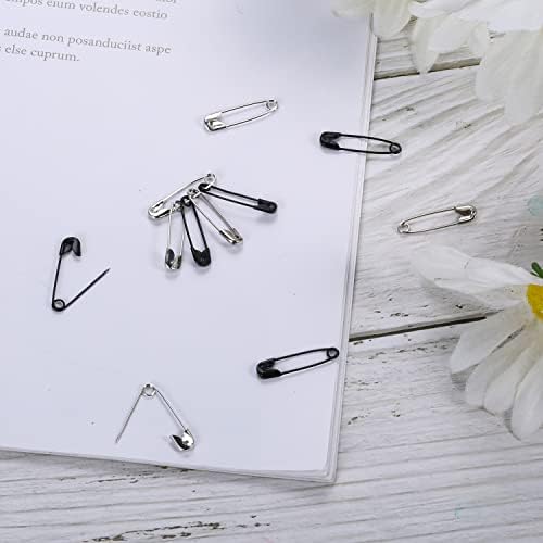 19mm Safety Pins, 150pcs Metal Mini Safety Pins for Clothes Tags Hijab Crafts Quilting Dress Charms Jewelry Making (Silver, Black)