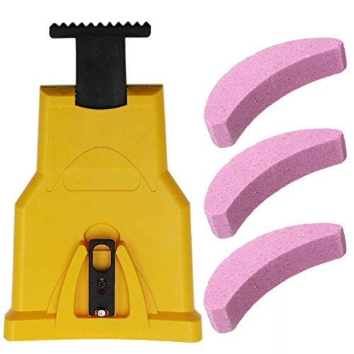 Renquen Woodworking Saw Chain Self Sharpening Quick Grinding Chain Tools Saw Chain Sharpener Portable Fast-Sharpening,Heavy Duty Bar-Mounted Sharpener with 3 Pack Grindstonefor 16-20 Inch Guides