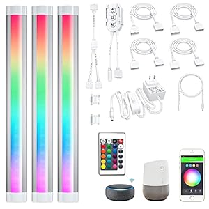 Smart Alexa Under Counter Light Fixtures,RGB Cabinet Lighting Strips Plug in 12V,APP,Remote Control Under Counter Light Bar Dimmable for Kitchen,Shelf,Ultra-Thin,3pcs