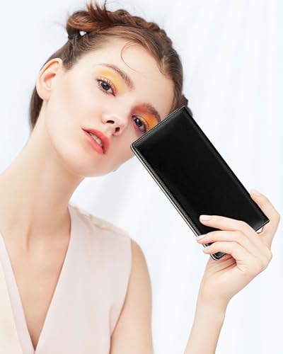 Image of Nipichsha Womens Wallet, RFID Slim Wallets for Women, Thin Ladies Credit Card Holder Purse, Cute Leather Bifold Clutch Billfold with 11 Card Slots & ID Window, Black
