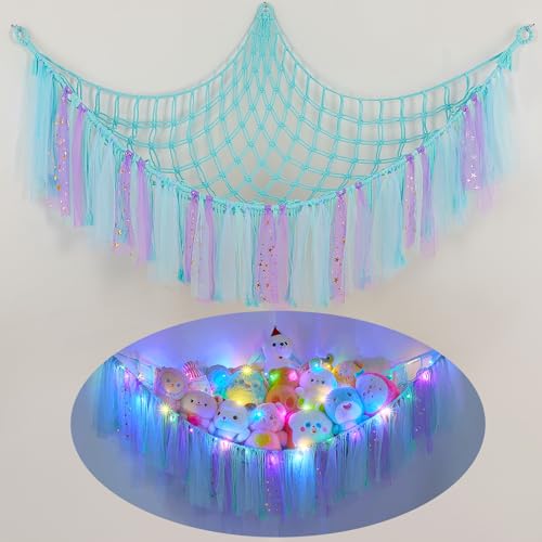 Image of FIOBEE Stuffed Animals Net LED Light Toy Hammock for Kids Bedroom Storage