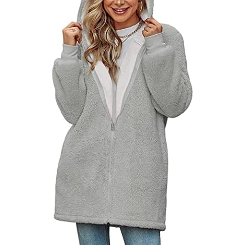 TOMEEK Sudadera Mujer Forro Polar con Capucha y Bolsillos, Gris Cover