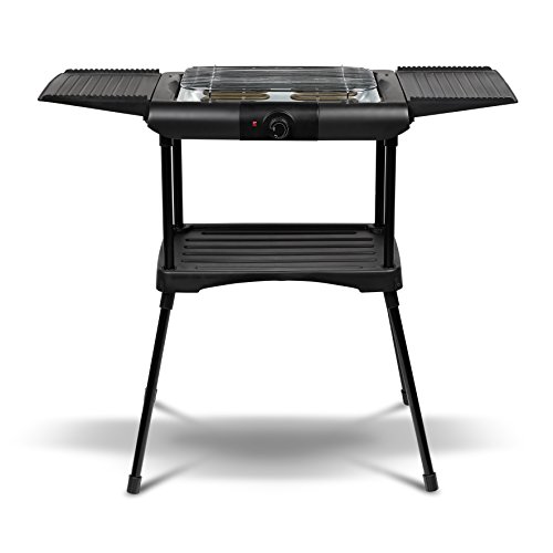 MEDION MD 18223   Barbacoa eléctrica, 2000W de potencia, parrilla de acero inoxidable extraíble, Negro